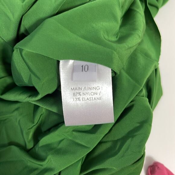 Alex Perry Ruched Strapless Jersey Pink and Green Mini Dress with Gloves Size 6 - Picture 12 of 13